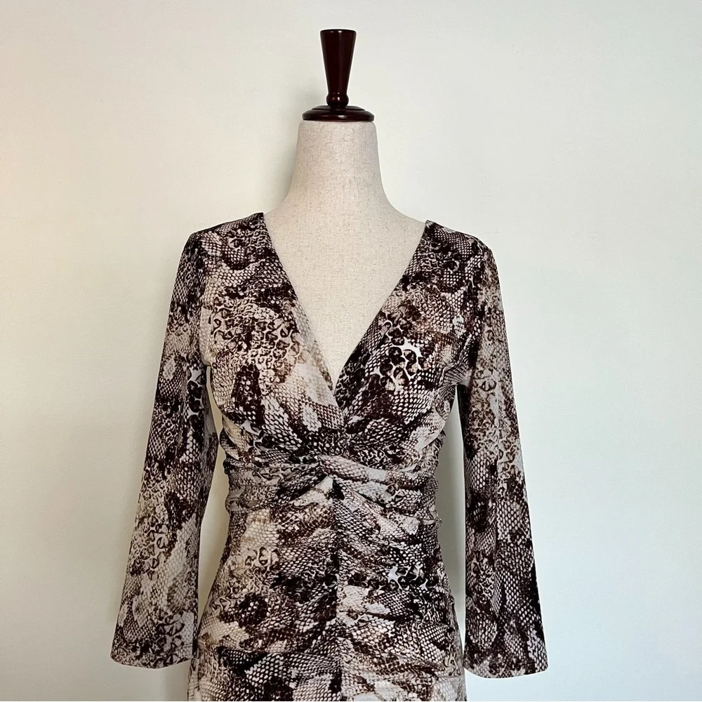 Guess Snake Print Ruched Long Sleeve Maxi Dress Size 2